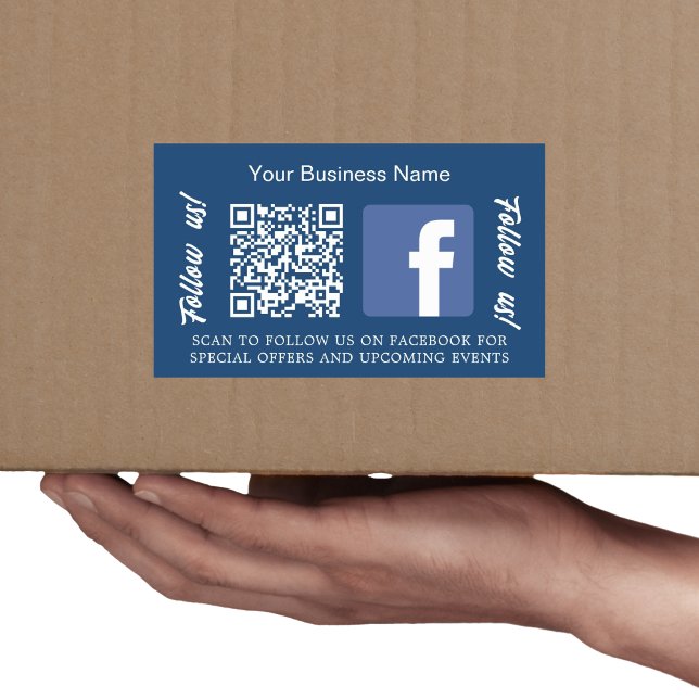 Navy blue white business name qr code Facebook Rectangular Sticker (Creator Uploaded)