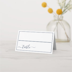 Navy Blue White Calligraphy Script Elegant Wedding Place Card