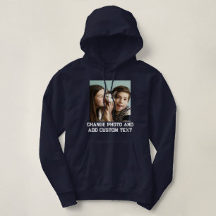 Navy Blue White Cat Mum Family Custom Pet Photo Hoodie
