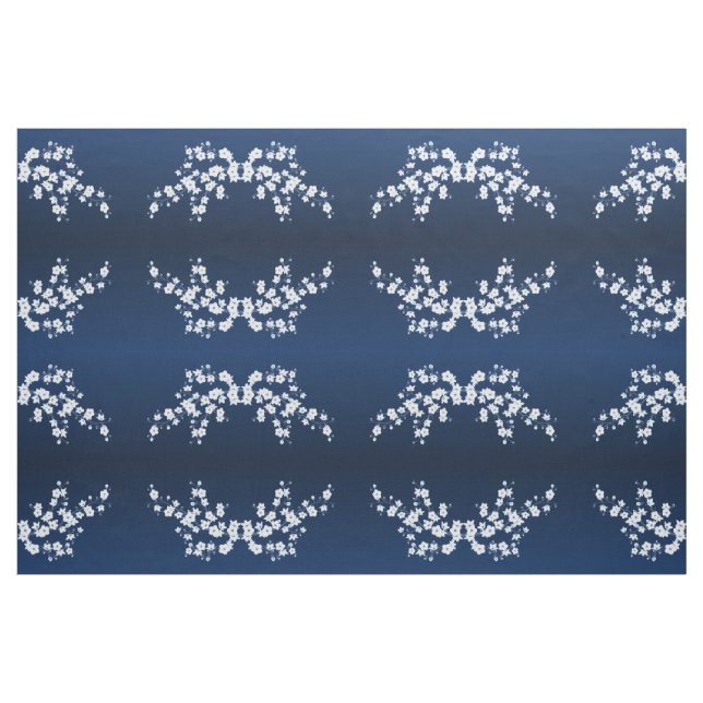 Navy Blue White Cherry Blossom Pattern Fabric (Fat Quarter)