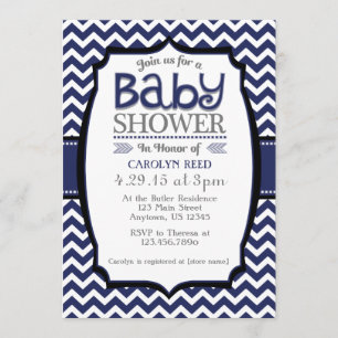 Navy Blue White Chevron Baby Shower Invitation