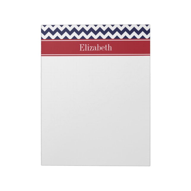 Navy Blue White Chevron Cranberry Name Monogram Notepad (Rotated)