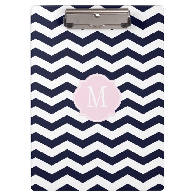 Navy Blue & White Chevron Monogram Clipboard (Front)