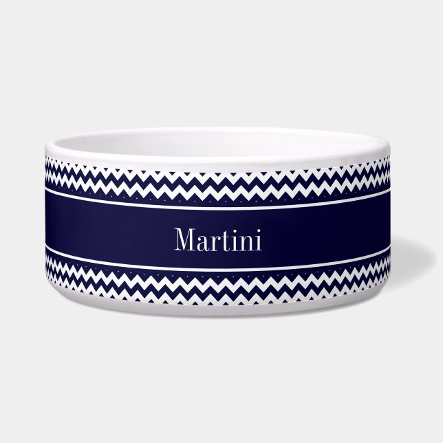 Navy Blue White Chevron Navy Name Monogram (Front)