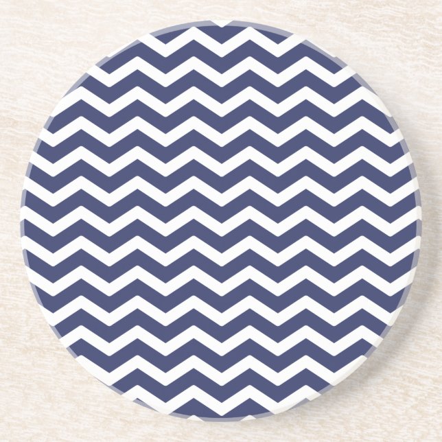 Navy Blue White Chevron Pattern Coaster (Front)