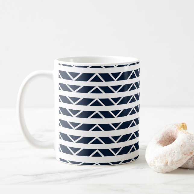 Navy Blue White Chevron Pattern    Coffee Mug (With Donut)