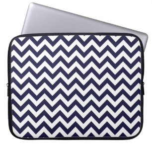 Navy Blue White Chevron Pattern Laptop Sleeve