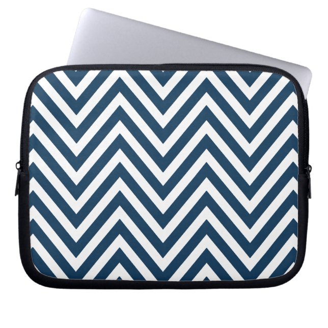 NAVY BLUE WHITE CHEVRON PATTERN LAPTOP SLEEVE (Front)