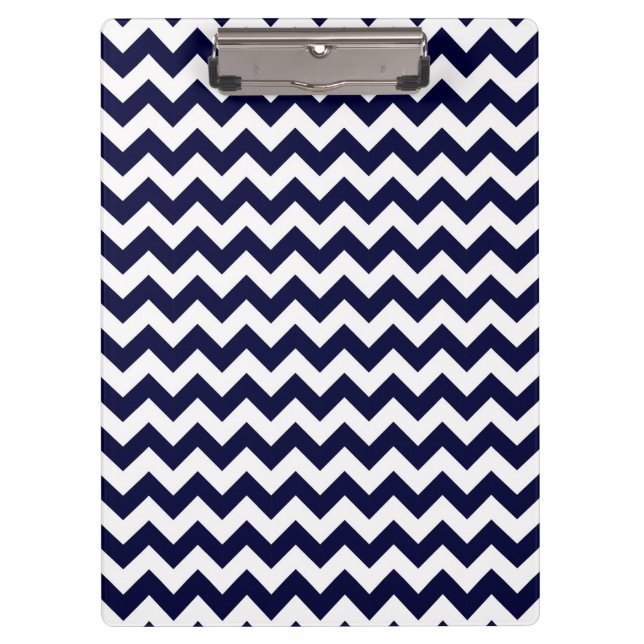Navy Blue White Chevron Zig-Zag Pattern Clipboard (Front)
