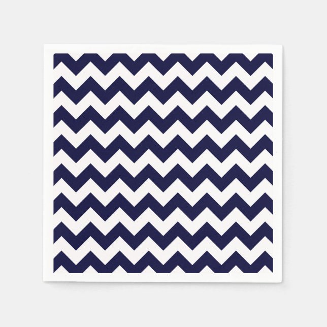 Navy Blue White Chevron Zig-Zag Pattern Napkin (Front)