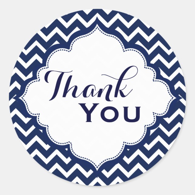 Navy Blue & White Chevron Zigzag Pattern Classic Round Sticker (Front)