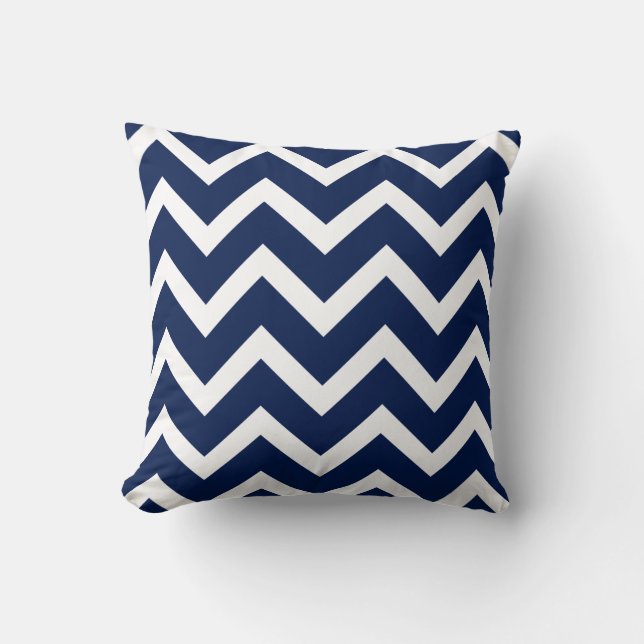 Navy Blue & White Chevron Zigzag Pattern Cushion (Front)