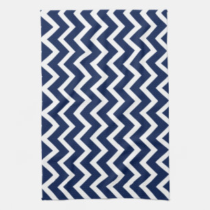 Navy Blue & White Chevron Zigzag Pattern Tea Towel