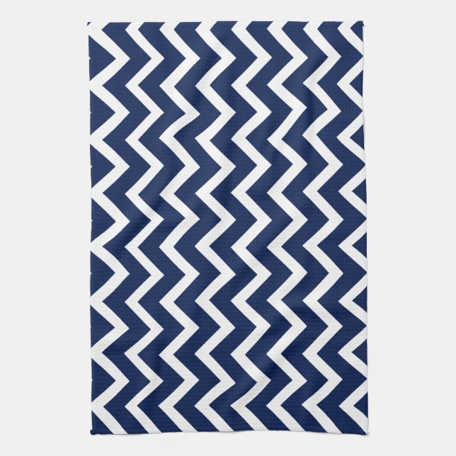 Navy Blue & White Chevron Zigzag Pattern Tea Towel (Vertical)