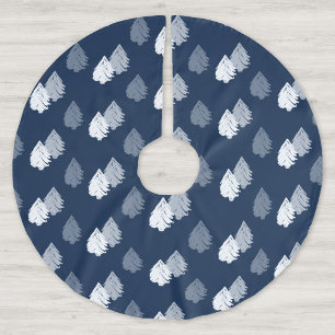 Navy Blue White Christmas Tree Pattern Brushed Polyester Tree Skirt