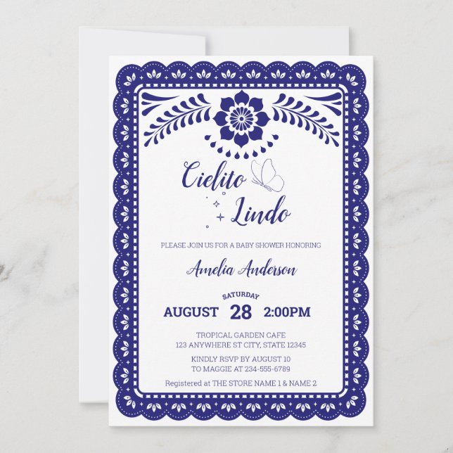 Navy Blue & White Cielito Lindo Talave Baby Shower Invitation (Front)