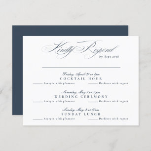 Navy Blue White Classic Calligraphy multi-event RSVP Card
