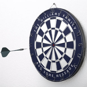 Navy Blue White Classic Custom Family Name Message Dartboard