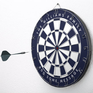 Navy Blue White Classic Custom Family Name Message Dartboard
