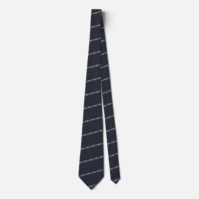 Navy Blue & White Classic Elegant Stripe  Tie (Front)