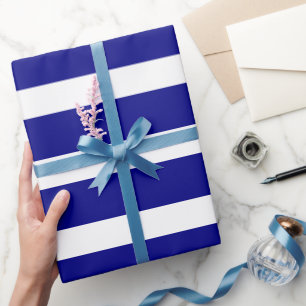 Navy Blue White Classic Horizontal Striped Wrapping Paper