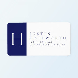 Navy Blue & White   Classy Return Address Label