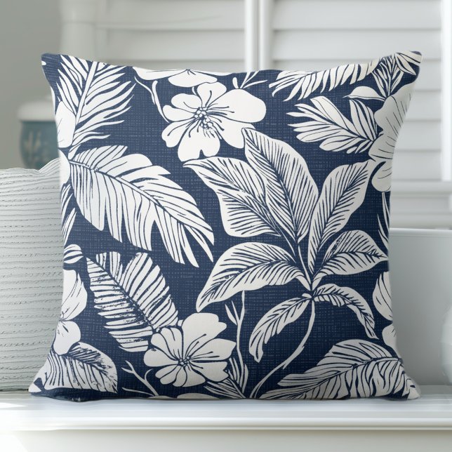 Navy Blue & White Coastal Floral Throw Pillow (Creator Uploaded)