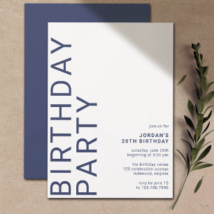 Navy Blue & White   Cool Modern Any Age Birthday Invitation