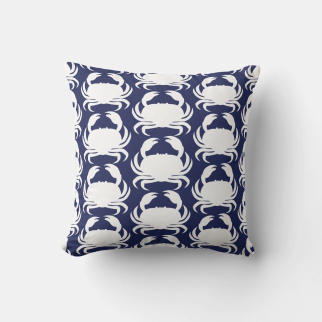 Navy Blue White Crab Pattern Nautical Boat Pool Cushion (Front)