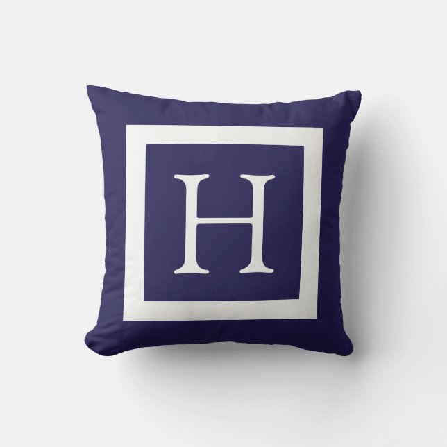 Navy Blue White Custom Monogram Cushion (Front)