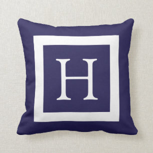 Navy Blue White Custom Monogram Cushion