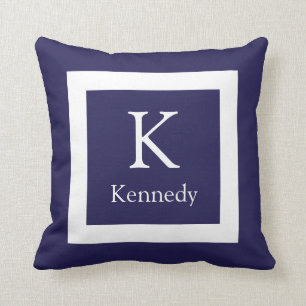 Navy Blue White Custom Monogram Name Cushion