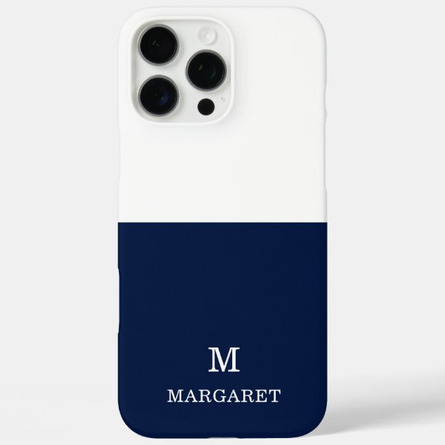 navy blue & white customised name initial Case-Mate iPhone case (Back)
