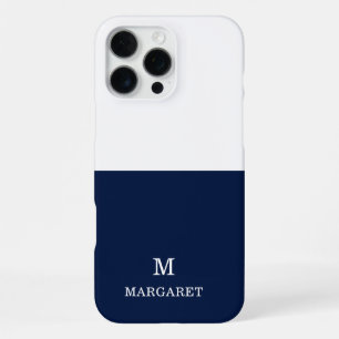 navy blue & white customised name initial iPhone 16 pro max case