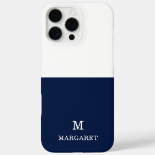 navy blue & white customized name initial iPhone 16 pro max case