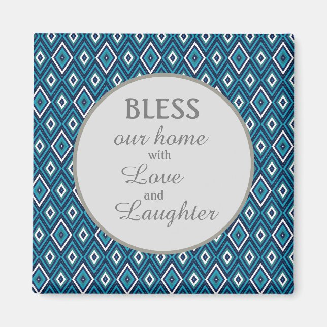 Navy Blue White Diamond Bless Our Home Magnet (Front)