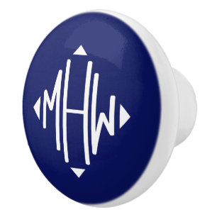 Navy Blue White Diamond Shape Monogram DIY BG Ceramic Knob