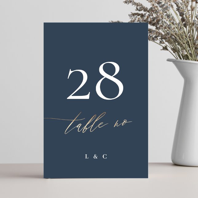 Navy Blue White Elegant Gold Classic Wedding Table Number (Creator Uploaded)