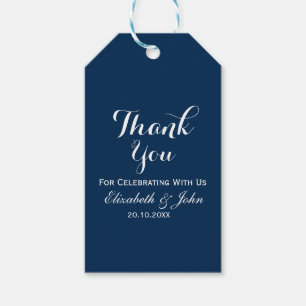 Navy Blue White Elegant Wedding Thank You Gift Tags