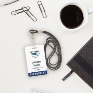 Navy Blue White Employee ID Large Logo Badge ID Badge