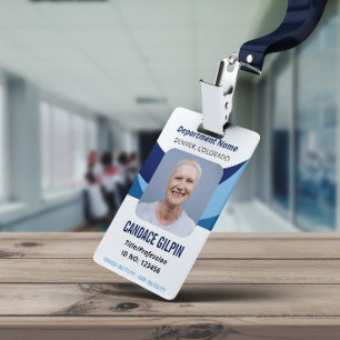 Navy Blue White Employee Photo ID Badge