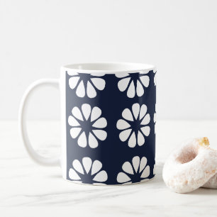 Navy Blue White Floral Coffee Mug