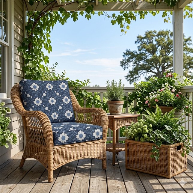 Navy Blue White Floral Minimalistic Victorian Chic Fabric (Navy Blue White Floral Minimalistic Victorian Chic Fabric)