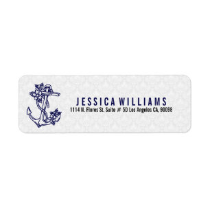 Navy Blue & White Floral Nautical Anchor