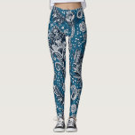 Navy Blue & White Floral Paisley Bohemian Boho Leggings<br><div class="desc">Leggings</div>