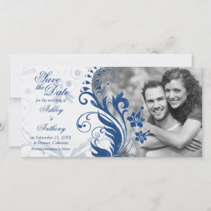 Navy Blue White Floral Photo Wedding Save Date Save The Date