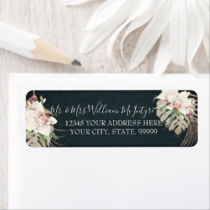 Navy Blue White Floral Tropical Foliage Wedding
