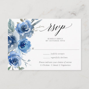 Navy blue white floral watercolor wedding RSVP Enclosure Card