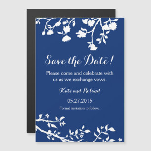 Navy Blue White Flower Save The Date Magnet