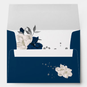 navy blue & white flowers floral wedding envelope